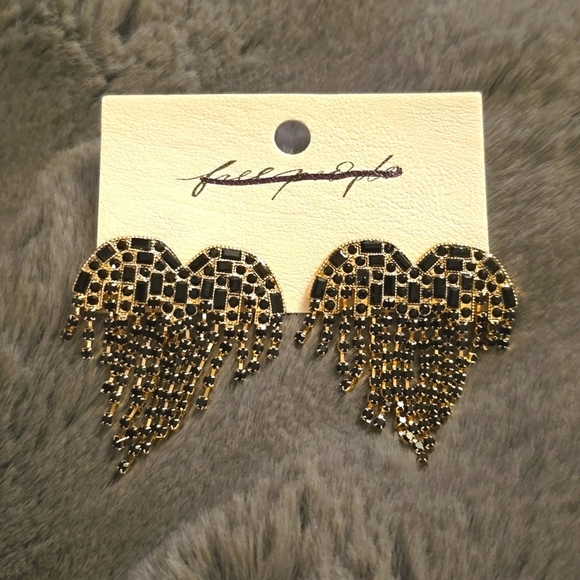 NWT! - Free People, Hearts On Fire Dangle Earrings, Gold/Black - NEW! - Picture 3 of 4